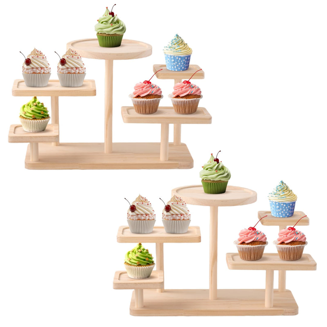 2 Stück Holz-Cupcake-Ständer, 5-stufiges Rustikales Dessert-Regal Mit Etagenplatten, Servierständer