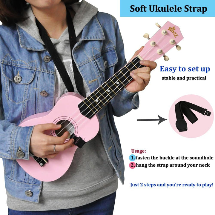 Winzz Sopran Ukulele Starter Kit für Anfänger mit Tasche, Clip-On Tuner, Zusätzlichen Saiten, Gurt,