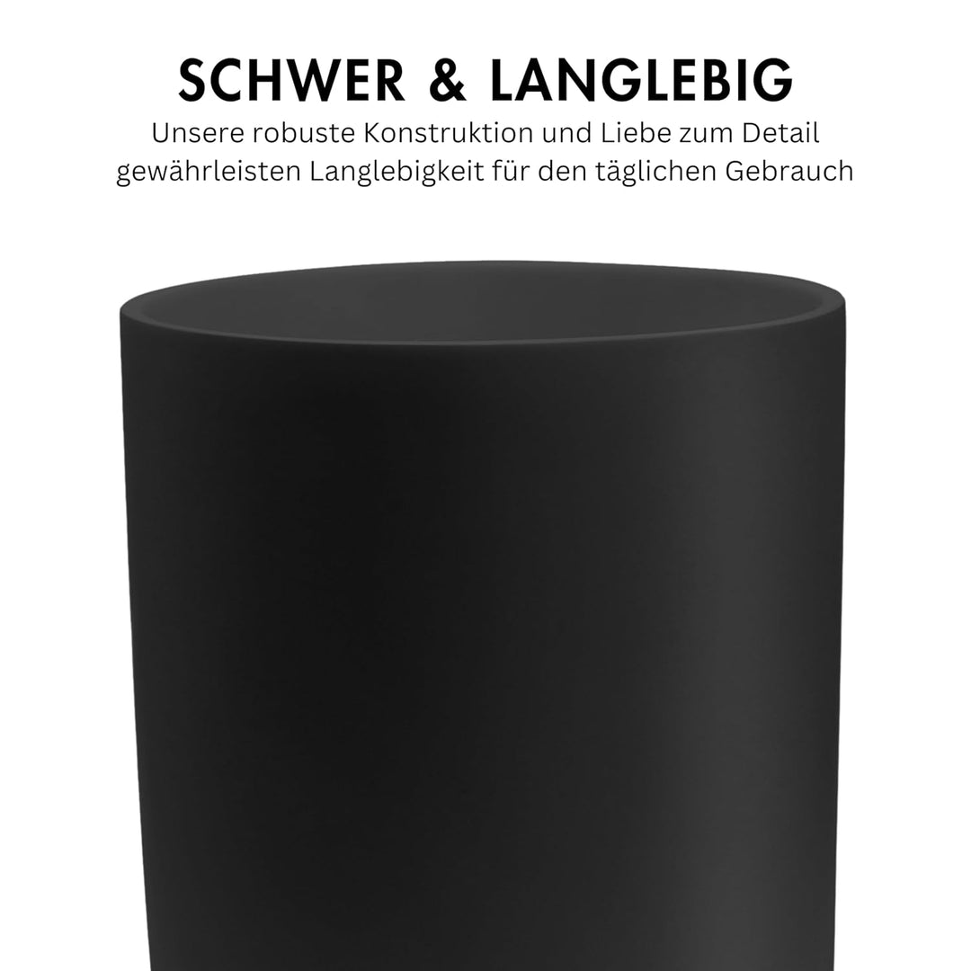 YEW DESIGN Kompakter Runder Mülleimer Mini in Schwarz Matt, 13 L / 3,5 Gallonen – Papierkorb für Bad