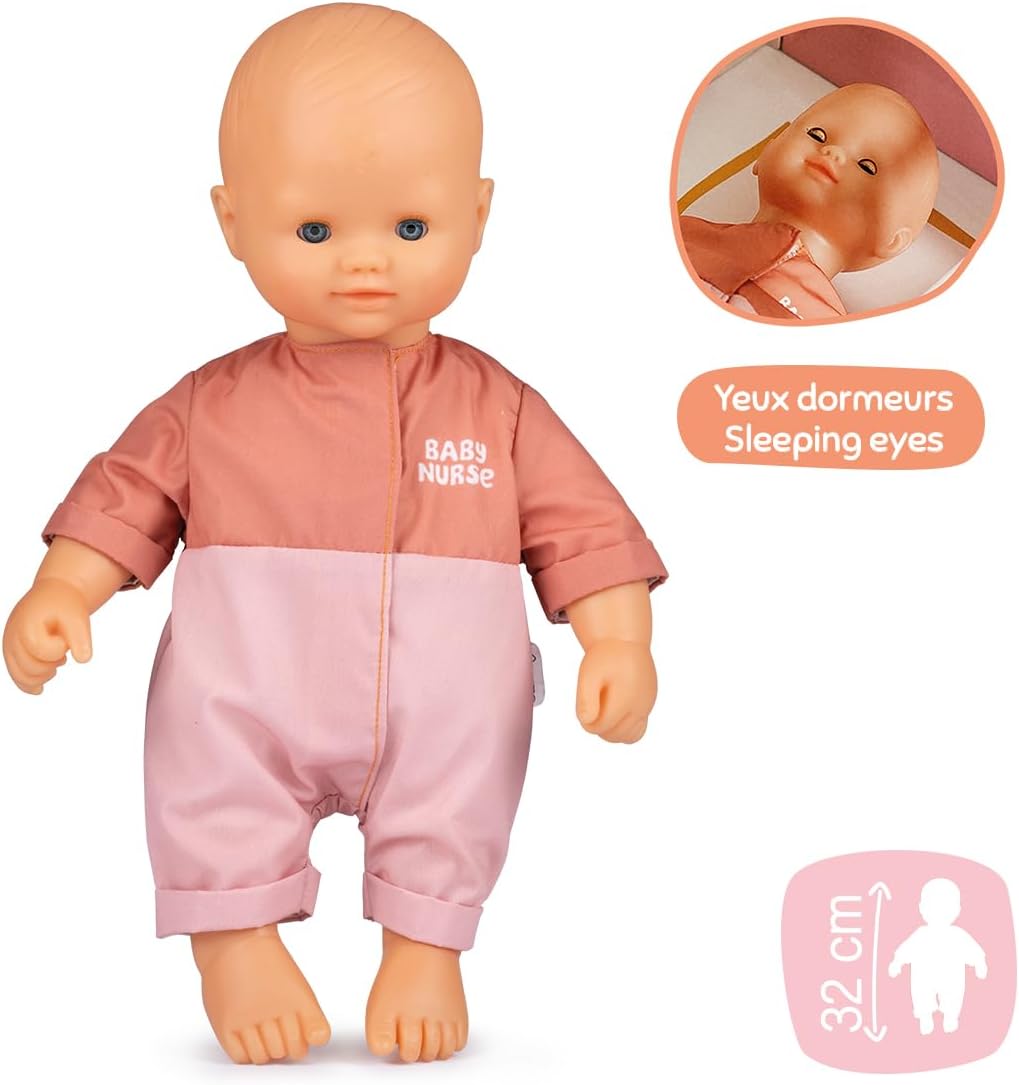 Smoby - Baby Nurse Puppe - Babypuppe, 32 cm gross mit Schlafaugen & weichem Körper - Rollenspiel & P