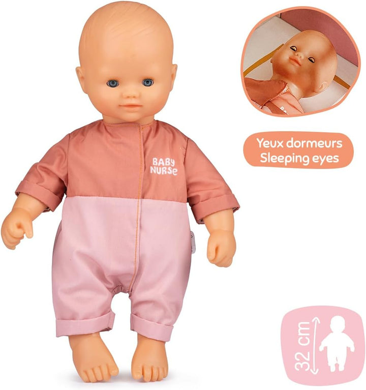 Smoby - Baby Nurse Puppe - Babypuppe, 32 cm gross mit Schlafaugen & weichem Körper - Rollenspiel & P