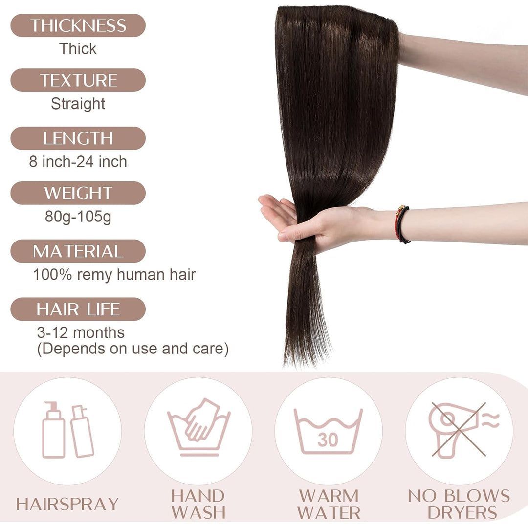 SEGO Haarteil Clip in Extensions Echthaar DICKER 1 Tresse 5 Clips Dicker Dichter Haarverlängerung 10