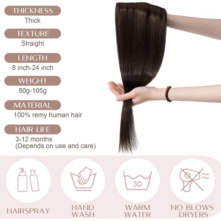 SEGO Haarteil Clip in Extensions Echthaar DICKER 1 Tresse 5 Clips Dicker Dichter Haarverlängerung 10