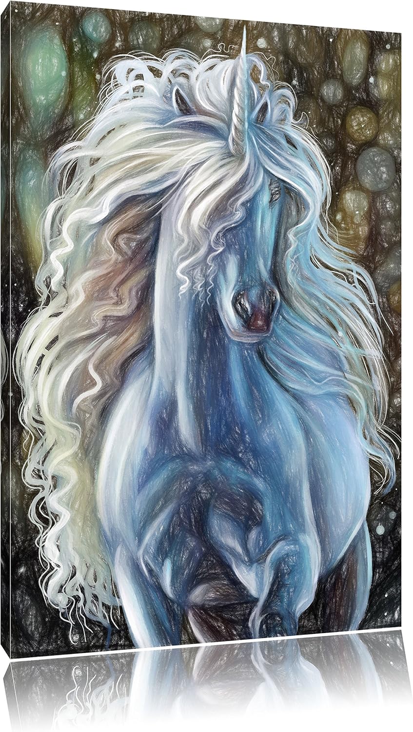 Pixxprint Trabendes weisses Einhorn als Leinwandbild/Grösse: 100x70 / Wandbild/Kunstdruck/fertig bes