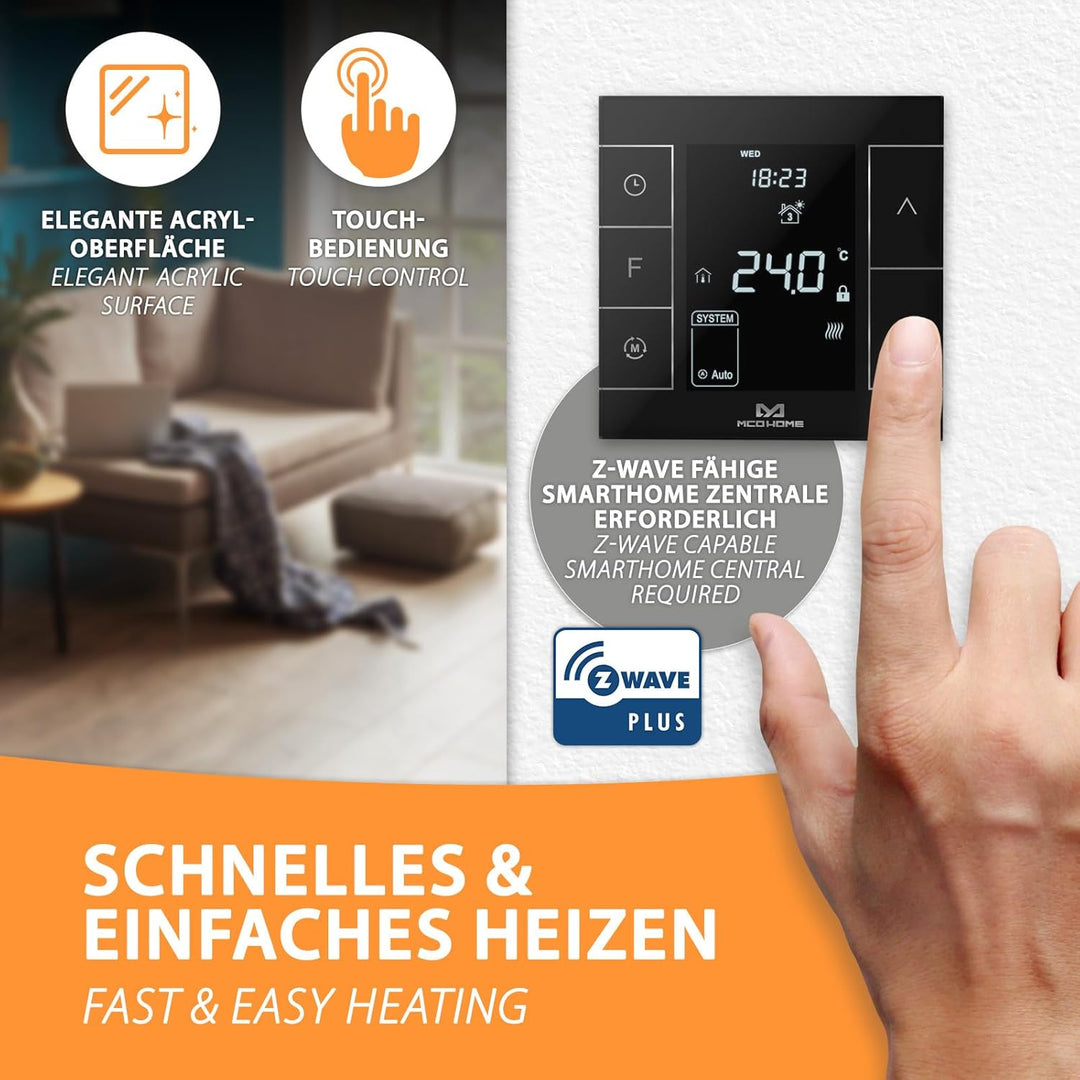 MCO Home Z-Wave Raumthermostat MH7H-EH für Fussbodenheizung & Infrarot-Heizung/Z-Wave Smarthome komp