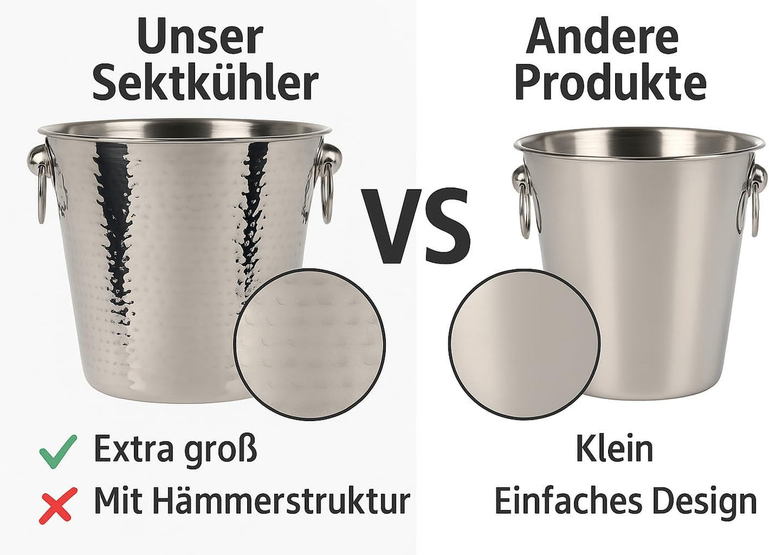 Bambelaa! Sektkühler Edelstahl Gross Eimer Weinkühler Champagnerkühler Flaschenkühler Silber (ø ca.