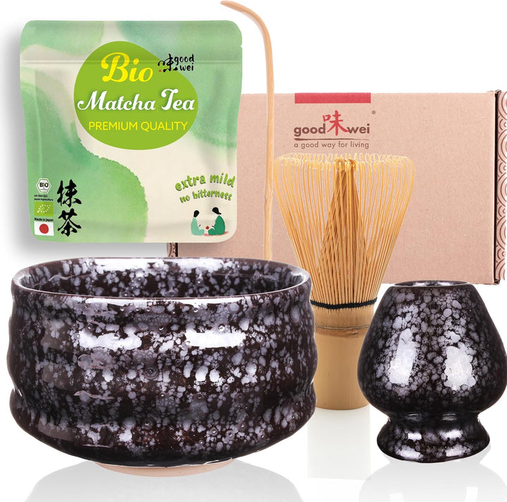 Goodwei BIO Matcha aus Japan im Matcha-Set komplett mit hochwertiger Matcha Schale aus Keramik, Matc
