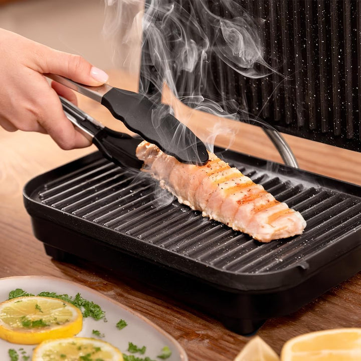 Cecotec Elektrischer Grill Rock'Ngrill 1300 Wood B. Leistung von 1300W, schwarzes Design, Rockstone-