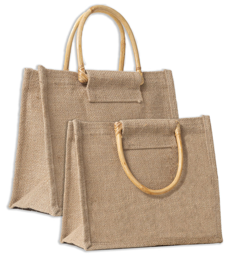 IPEA 2x Jute Tasche mit Holzgriffen zum Einkaufen, Verbringen und für die Freizeit – 2 Stück – Shopp