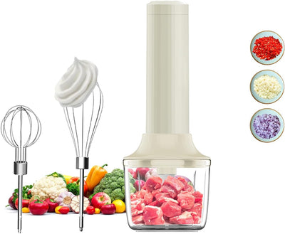 Elektrischer Rührgerät Handmixer Set: Kabelloses Handrührgerät mit Edelstahl-Schneebesen, Multizerkl