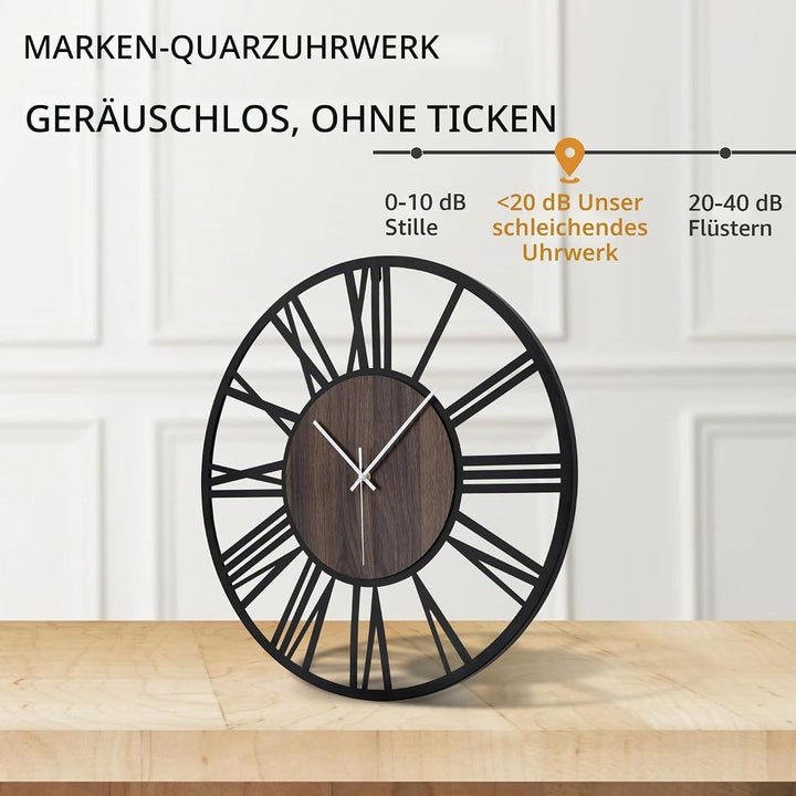 Grosse Wanduhr Tickgeräusche, 34CM/14 Zoll Lautlos, Geräuschlose, Batteriebetrieben, Modern, Übergro