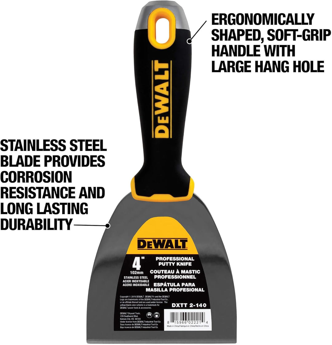DEWALT 4" Putty Knife | Stainless Steel w/Soft Grip Handle | DXTT-2-140 4-Inch, 4-Inch
