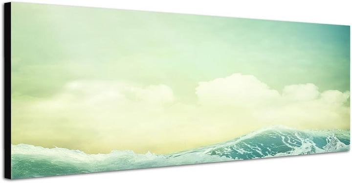 Paul Sinus Art Panoramabild auf Leinwand und Keilrahmen 120x40cm Meer Wellen Himmel Wolken Vintage