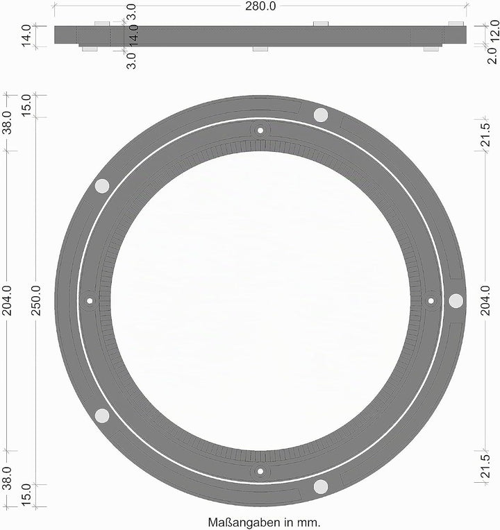 Gedotec Schwerlast-Drehbeschlag 360° Drehscheibe drehbar Ø 280 mm | Drehteller Kunststoff schwarz |