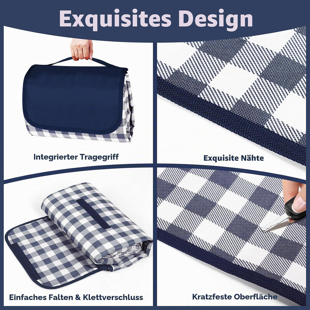 Picknickdecke, wasserdicht, 300 x 200 cm, grosse Stranddecke, sanddichte Picknickmatte mit Tragegrif