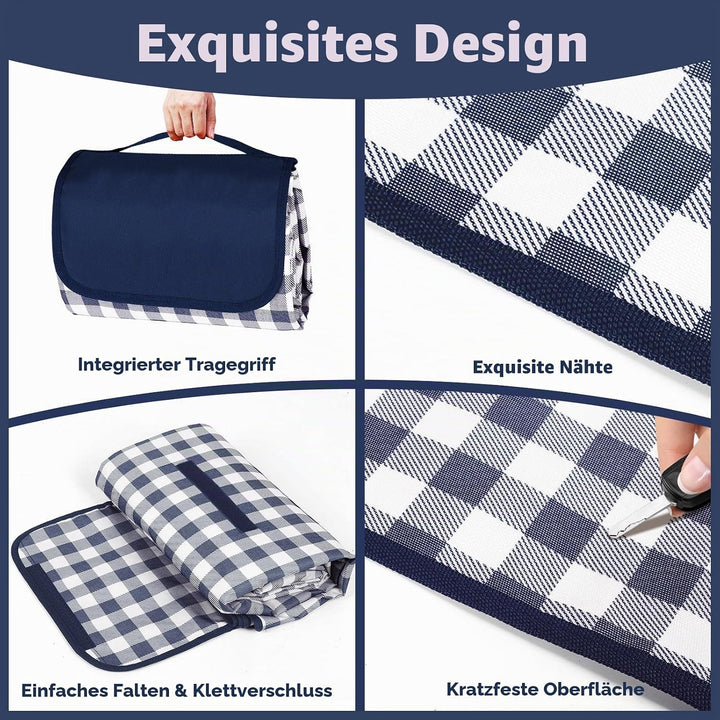 Picknickdecke, wasserdicht, 300 x 200 cm, grosse Stranddecke, sanddichte Picknickmatte mit Tragegrif