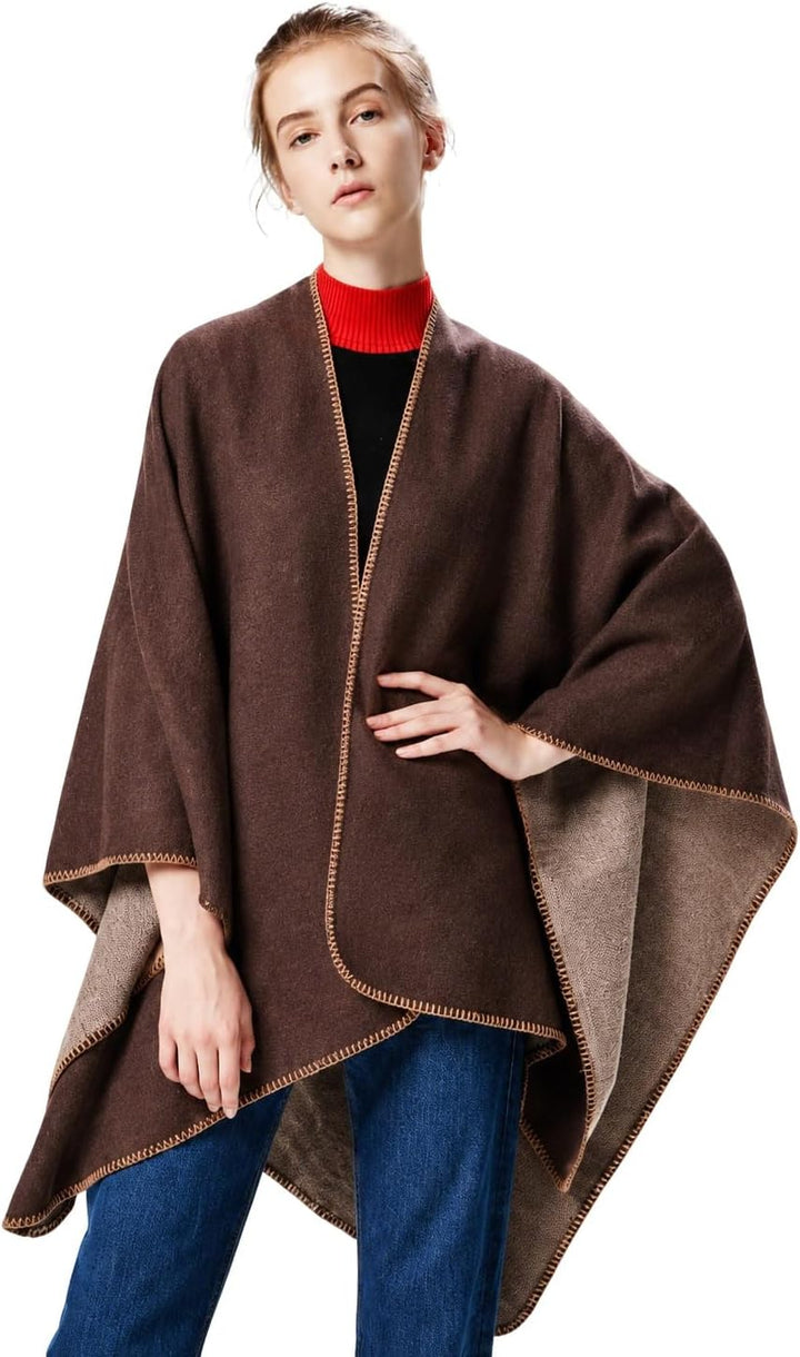 Lifetooler Frauen Poncho Damen Open Front Winterstrickjacke Lady Wendeumhang Bedruckte übergrosse Um