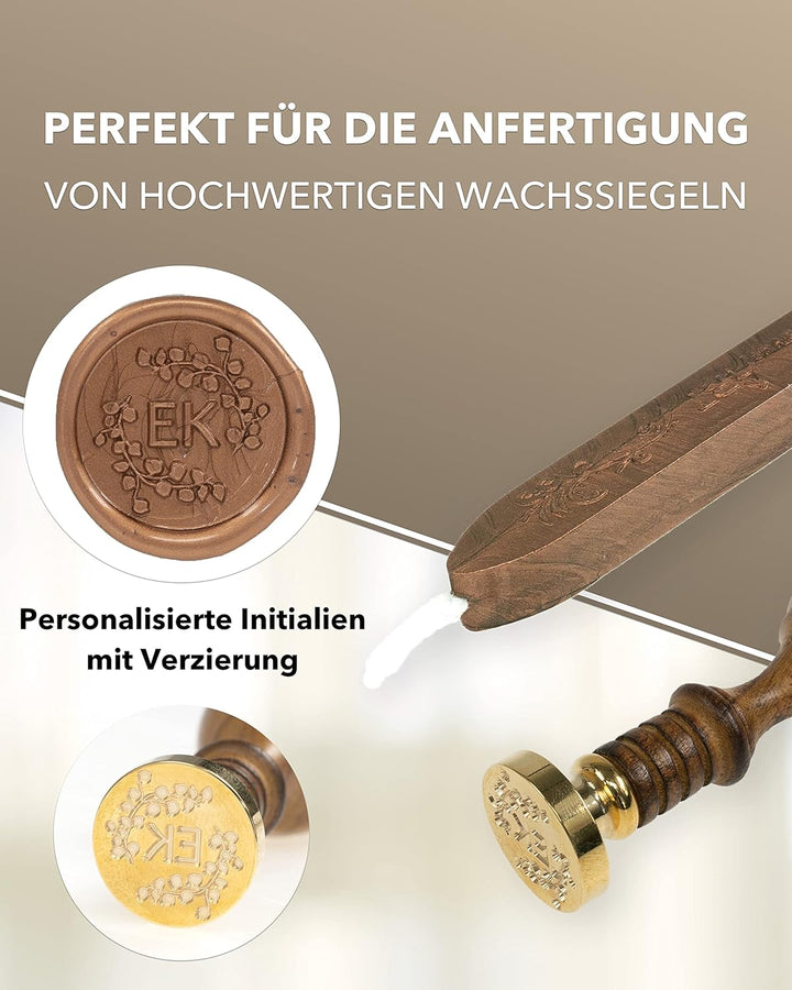 gravurART Siegelset Siegelstempel personalisiert incl. 2 Stangen Siegelwachs und Goldkissen - Einlad
