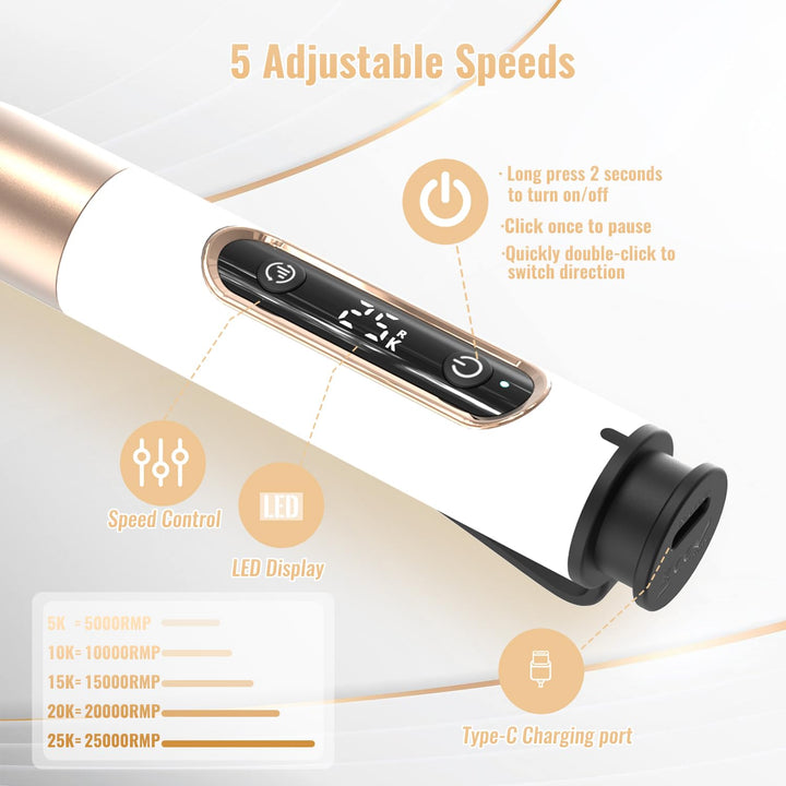 Nagelfräser, Denabuty Elektrische Nagelfeile Kabellos 12 in 1 Fräser für Gelnägel 25000 u/Min, USB W