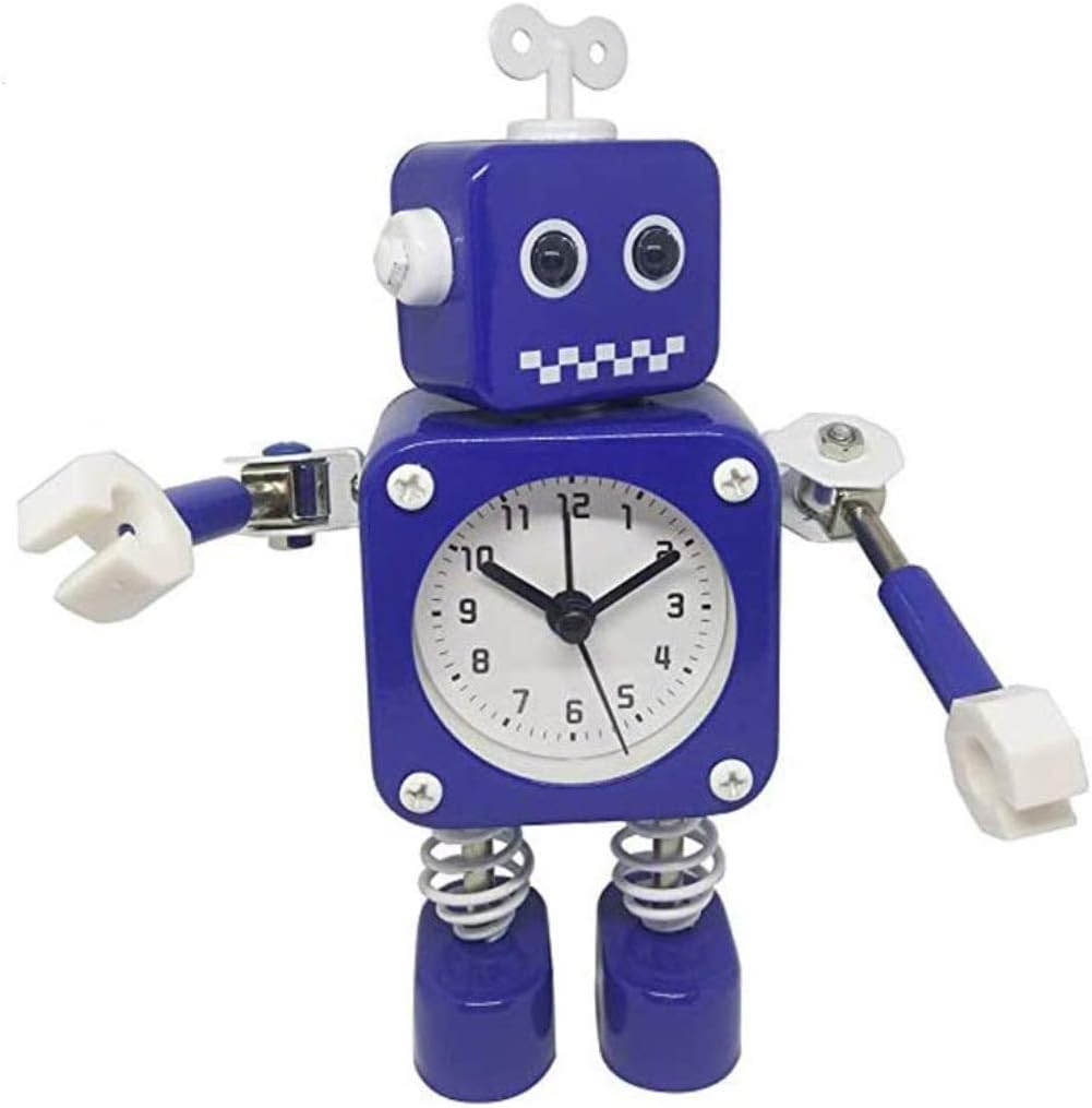 Diskary Roboter Wecker,Nicht tickende Wecker mit blinkenden Augen Lichtern und drehbarem Arm,Geschen