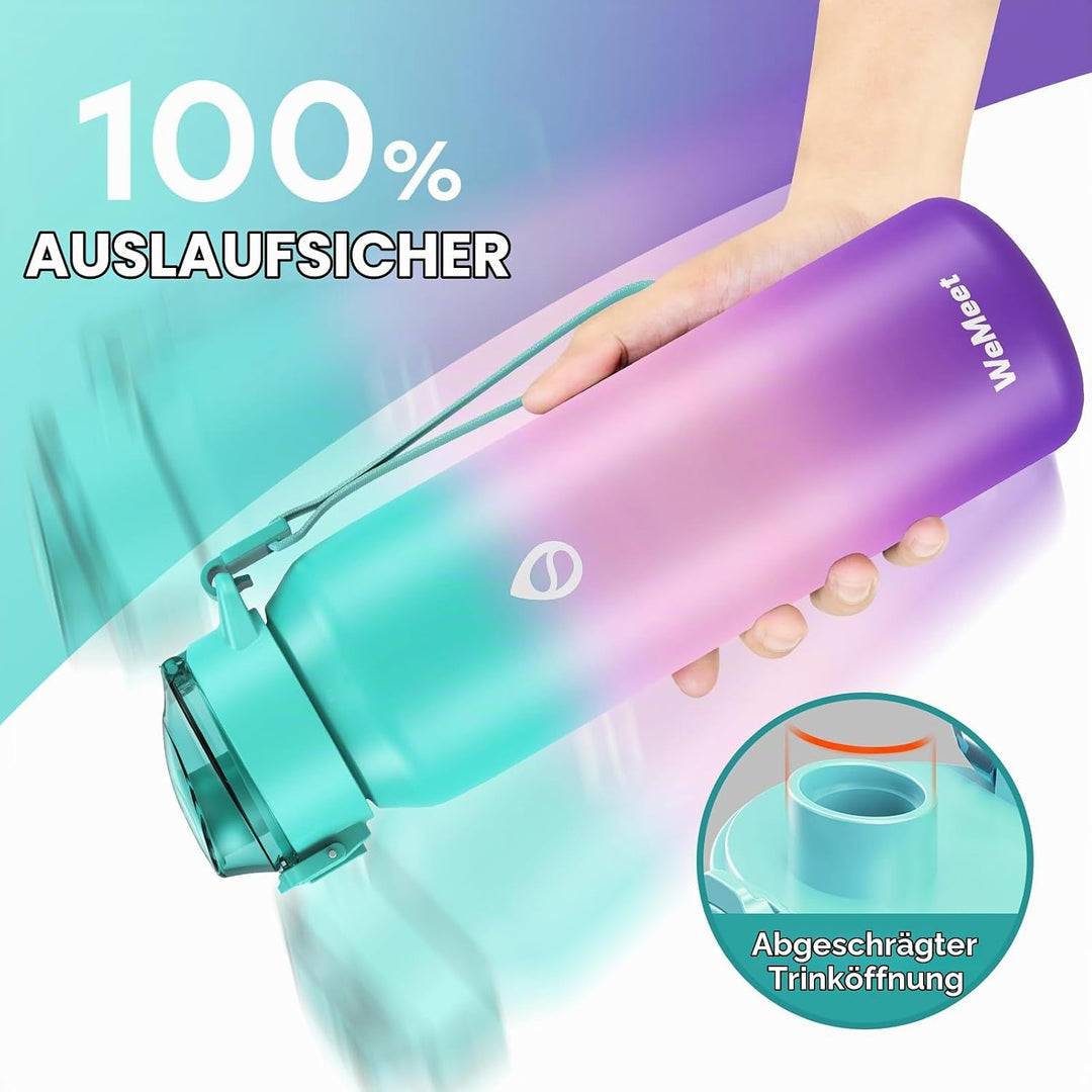 WEMEET 18/10 Edelstahl Trinkflasche Sport, Edelstahl Wasserflasche mit Abnehmbarem Strohhalm 700ml,