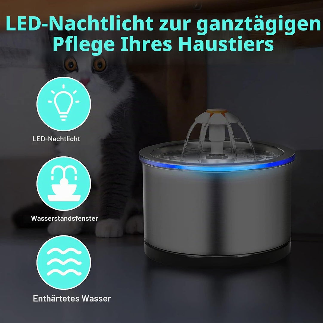 Diealles Shine Katzenbrunnen Edelstahl, 2.5L Ultra-Leise Katzen Trinkbrunnen, Wasserspender Katzen E