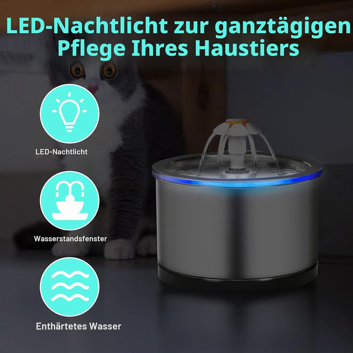 Diealles Shine Katzenbrunnen Edelstahl, 2.5L Ultra-Leise Katzen Trinkbrunnen, Wasserspender Katzen E