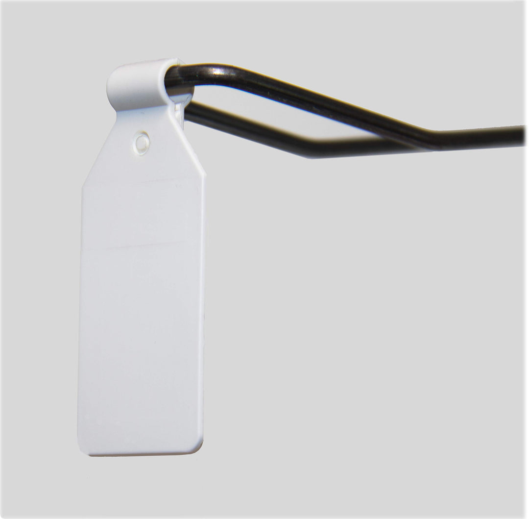 Nachrüstfahne/Preisfahne/Pendeltasche 42x27mm ohne Steg mit Clipverschluss 4,8 mm für Lochwandhaken