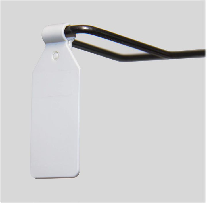 Nachrüstfahne/Preisfahne/Pendeltasche 42x27mm ohne Steg mit Clipverschluss 4,8 mm für Lochwandhaken