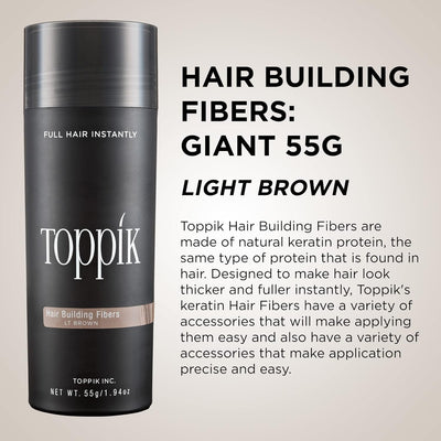 Toppik Haarfasern 55 g, Hellbraun, natürlich gewonnene Fasern aus Keratin für voller aussehendes Haa