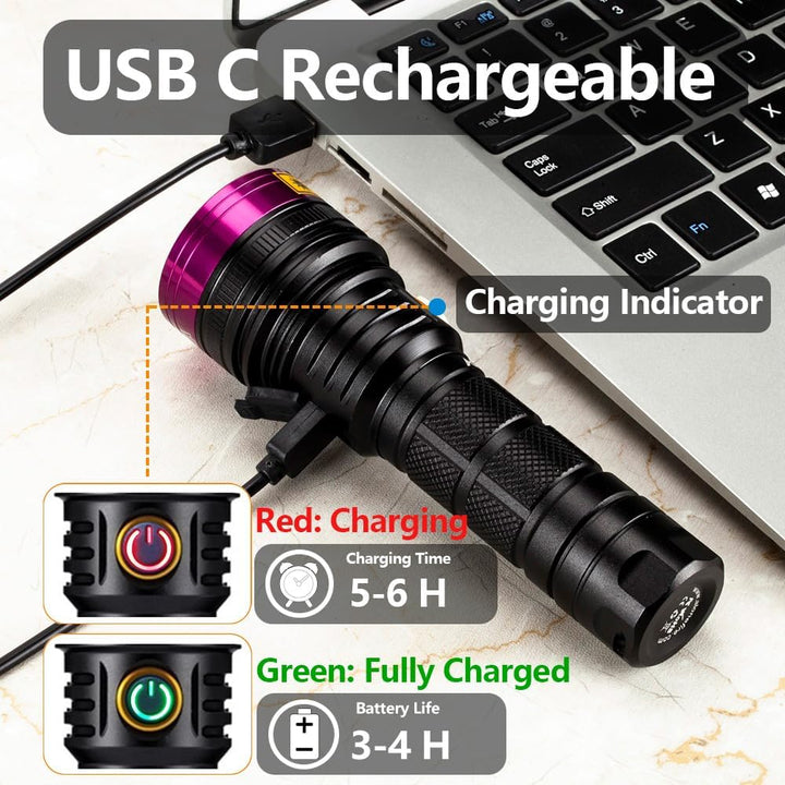 Alonefire SV18 12W UV Taschenlampe 365nm USB Aufladbar UV Schwarzlicht Taschenlampe Haustier Urin De