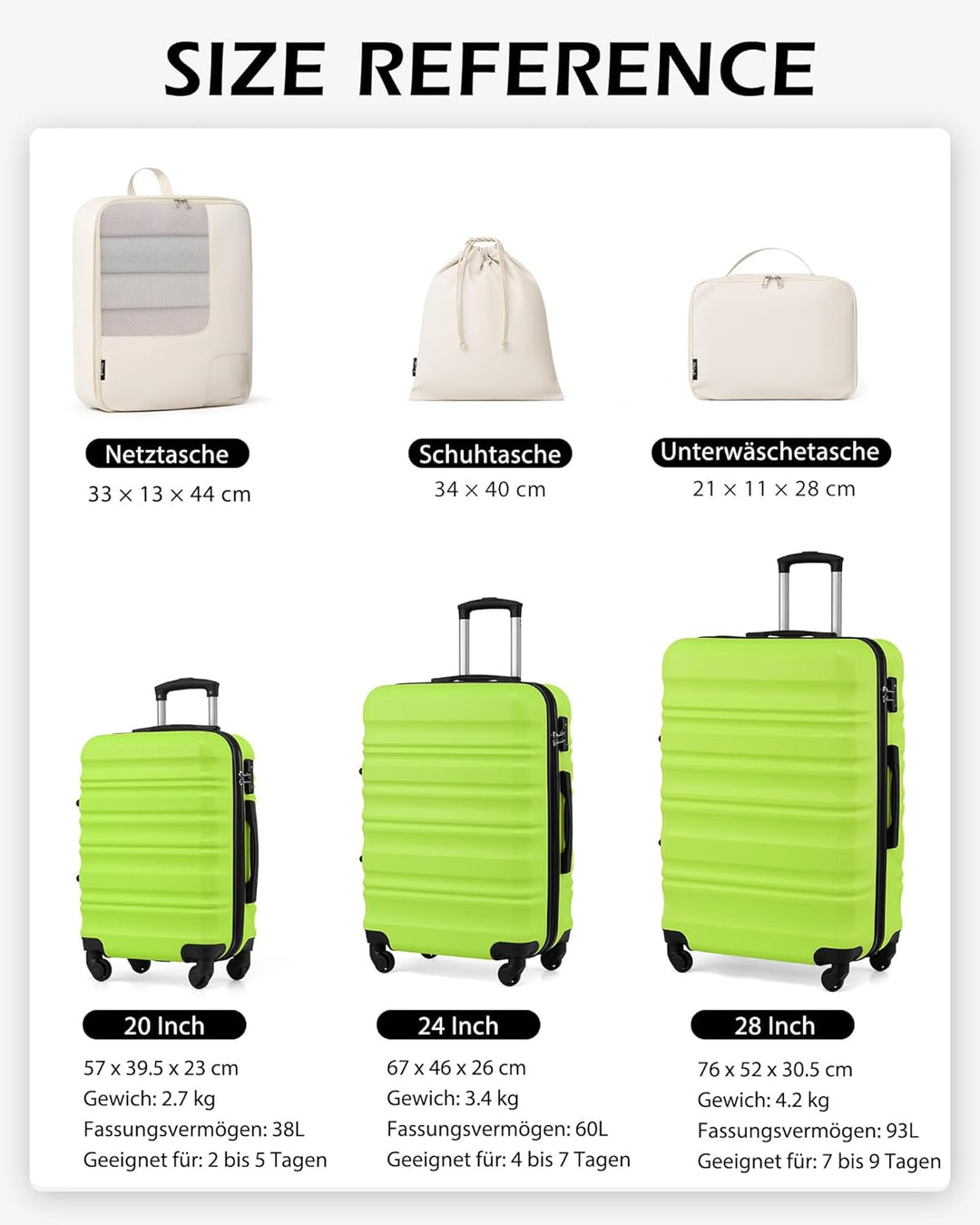 COOLIFE Handgepäck Koffer Set 20 Zoll, ABS+PC Hartschalenkoffer mit Rollen & TSA-Schloss, Enthält 1