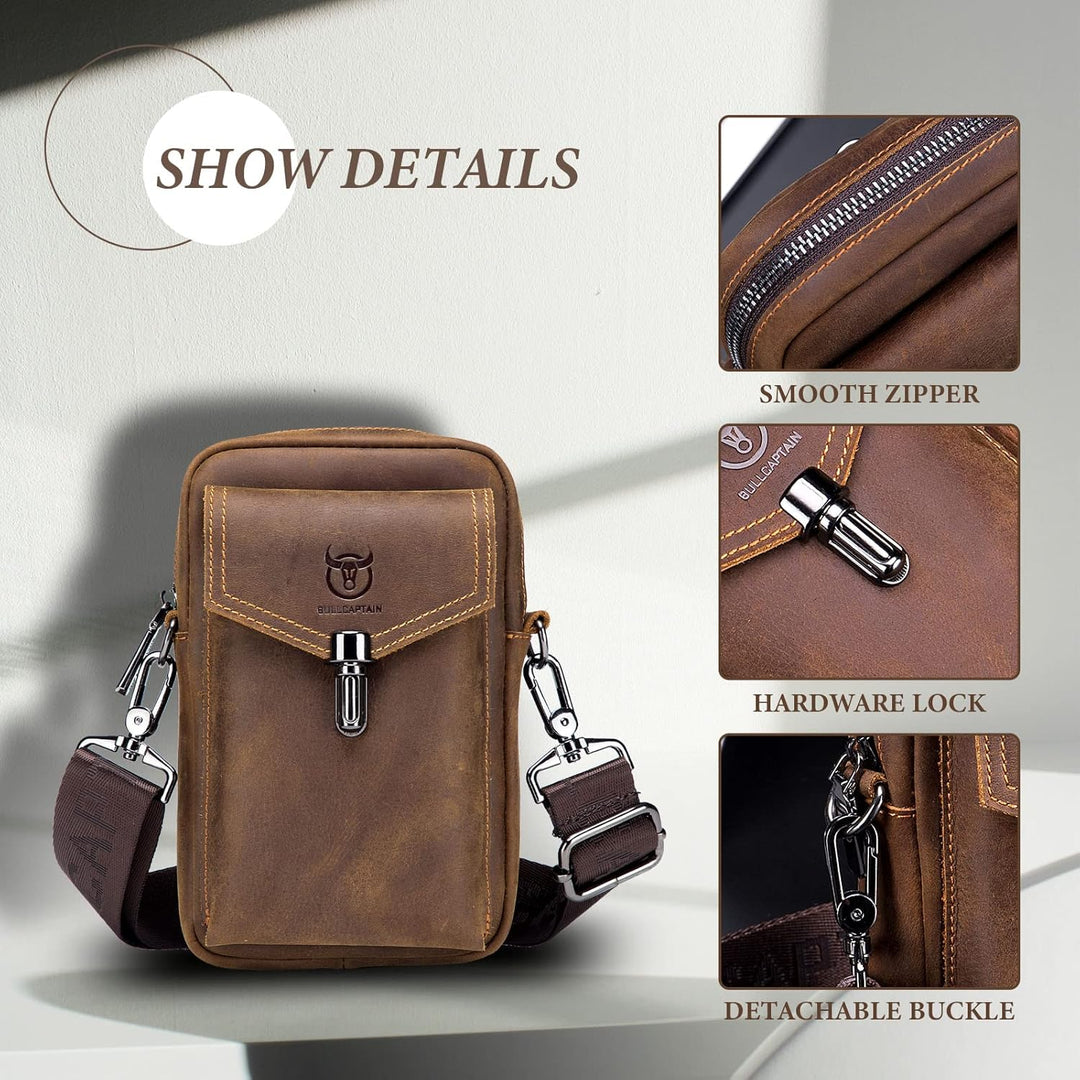 BAIGIO Handytasche Leder Vintage Gürteltasche Herren Hüfttasche Klein Schultertasche Umhängetasche R