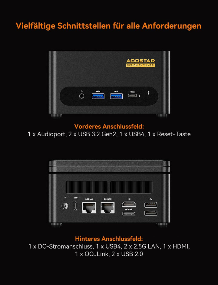 AOOSTAR G-FLIP H255 Mini PC, AMD Ryzen 7 H255 (8C/16T, bis zu 4,7 GHz), Mini Gaming PC mit 24 GB DDR