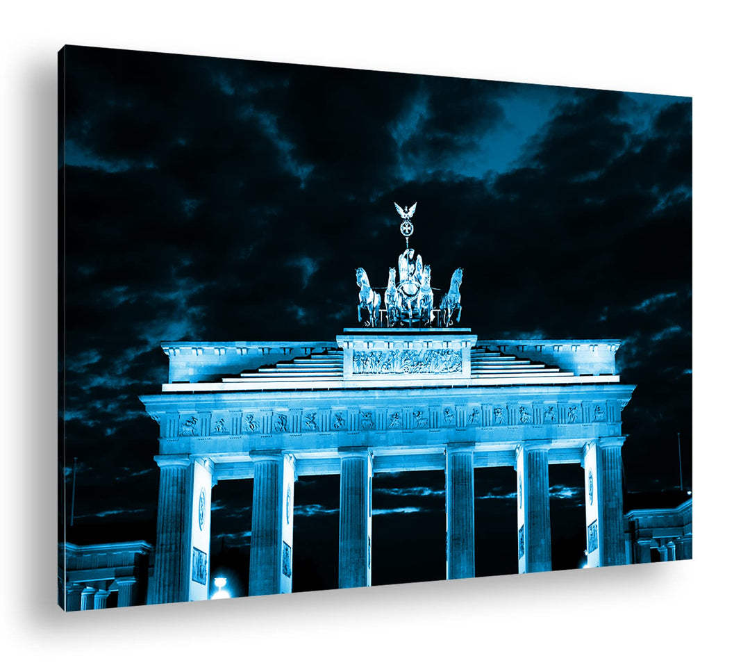 deyoli gigantisches Brandenburger Tor bei Nacht Format 80x60 Effekt: Monocrome Blau als Leinwandbild