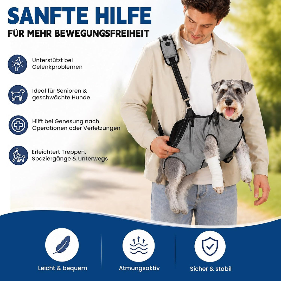 Hundetragehilfe mit Griff – Verstellbares Hundegeschirr für Vorder- &amp; Hinterbeine, Mobilitätsunterst