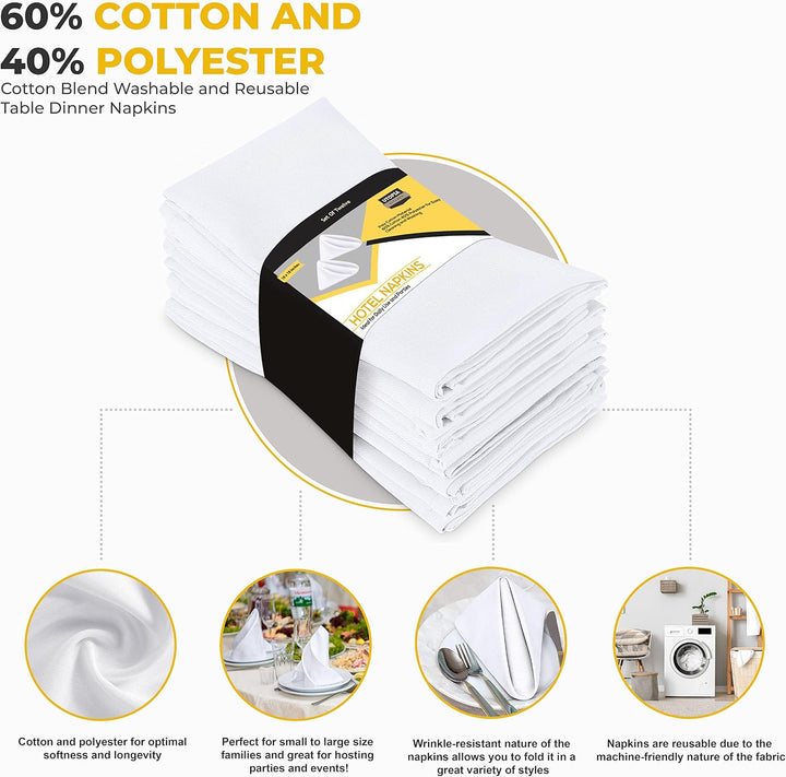 Utopia Kitchen Stoffservietten [12er Pack, Weiss] 50x50 cm Waschbare Tischservietten für Hotel, Mitt