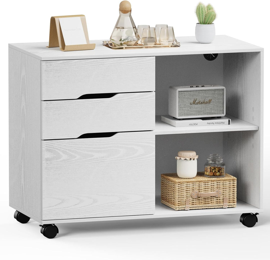 DUMOS Rollcontainer – Aufbewahrung Aktenschrank mit 3 Schubladen und 2 Offenen Fächern, Büroschublad
