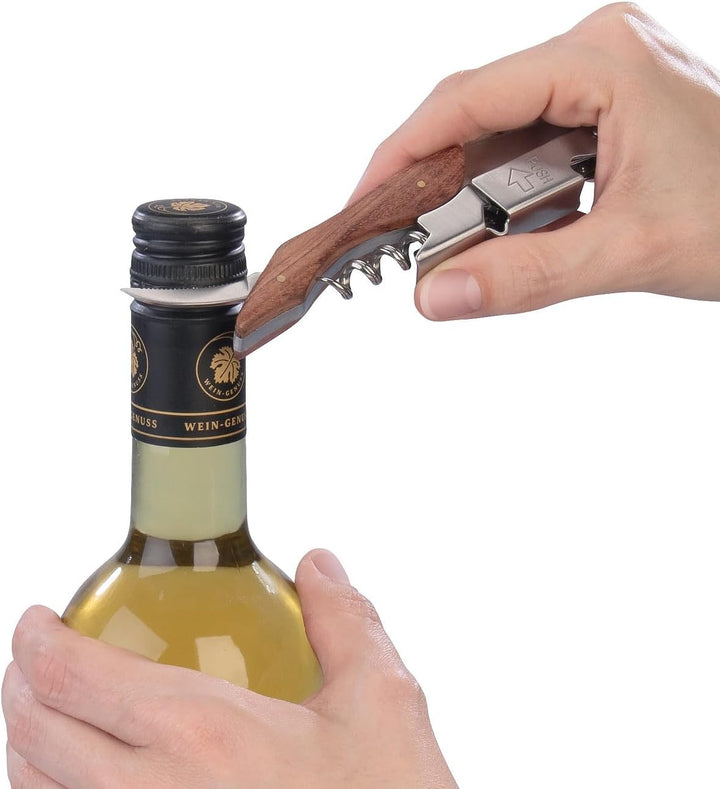 Rosenstein & Söhne Sommeliermesser: 4er-Set Edelstahl-Kellnermesser und -Korkenzieher mit Rosenholz-