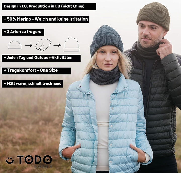 TODO Merino Mütze Herren Beanie Damen, Warm, Weich, Bequem. Wollmütze für kalte Tage, Alltag, Outdoo