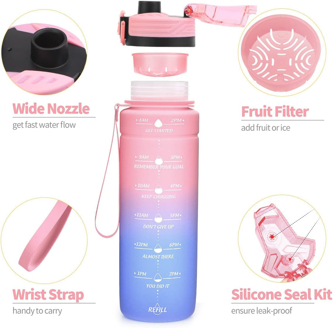 Sport Trinkflasche 2l, 1,5l, 1l, 700ml, 500ml Trinkflasche Kinder Auslaufsicher, Motivierende Wasser