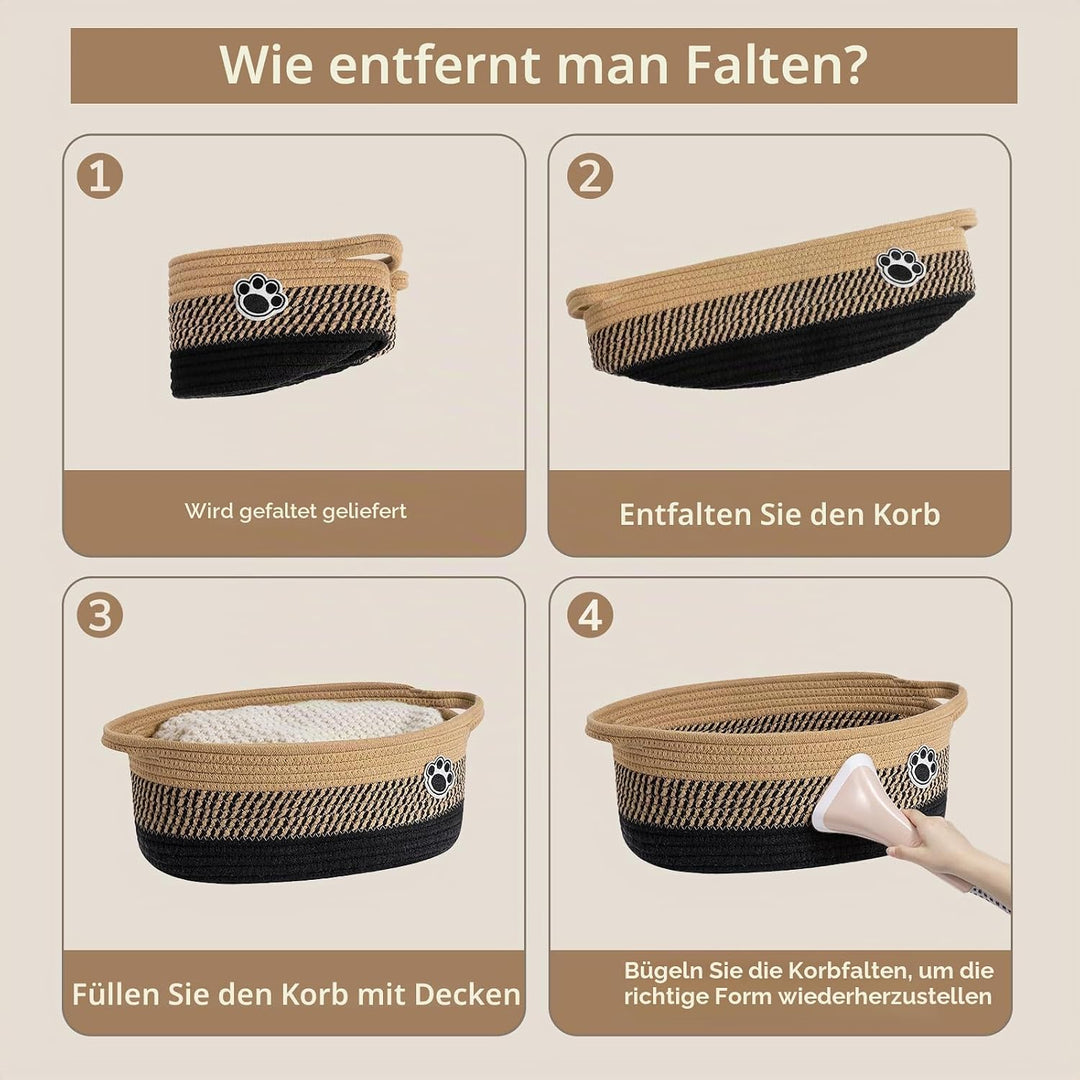 TIMEYARD Hundespielzeugkorb Geflochten Aufbewahrungskorb 30x20x13cm Schwarz | Niedlicher Korb für Hu