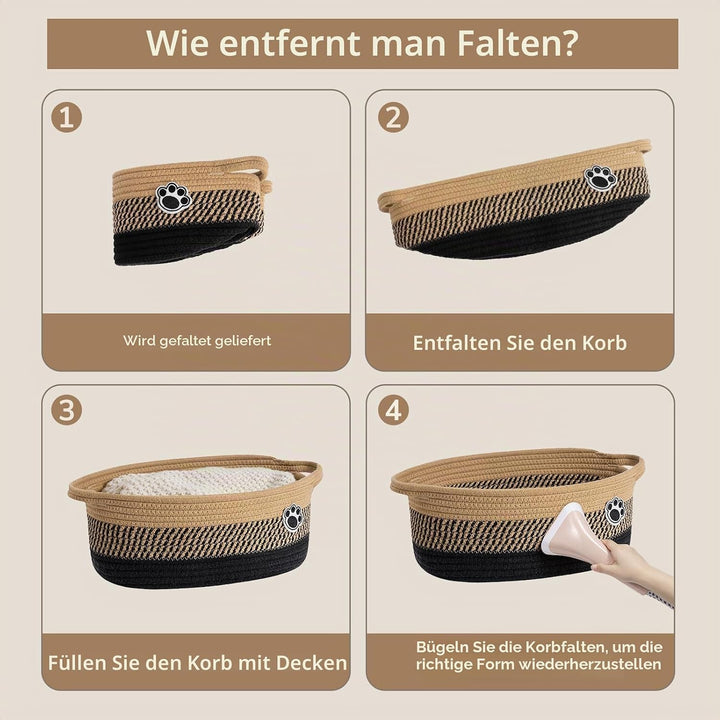 TIMEYARD Hundespielzeugkorb Geflochten Aufbewahrungskorb 30x20x13cm Schwarz | Niedlicher Korb für Hu