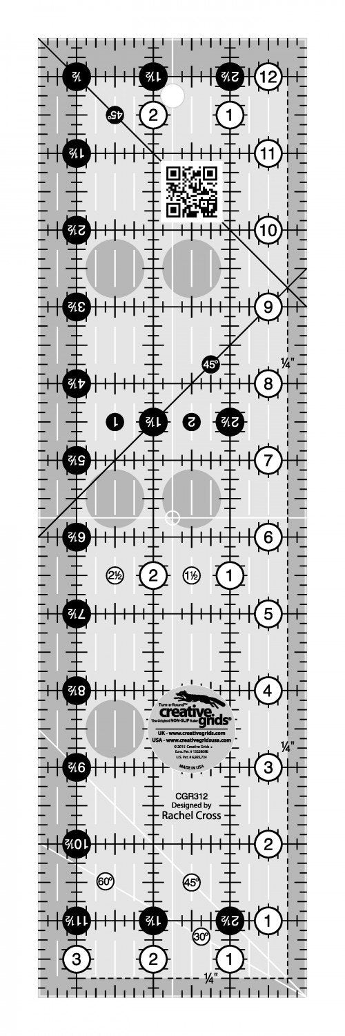 Creative Grid Quilt Ruler 3-1/2 inch x 12-1/2 inch Rectangle by