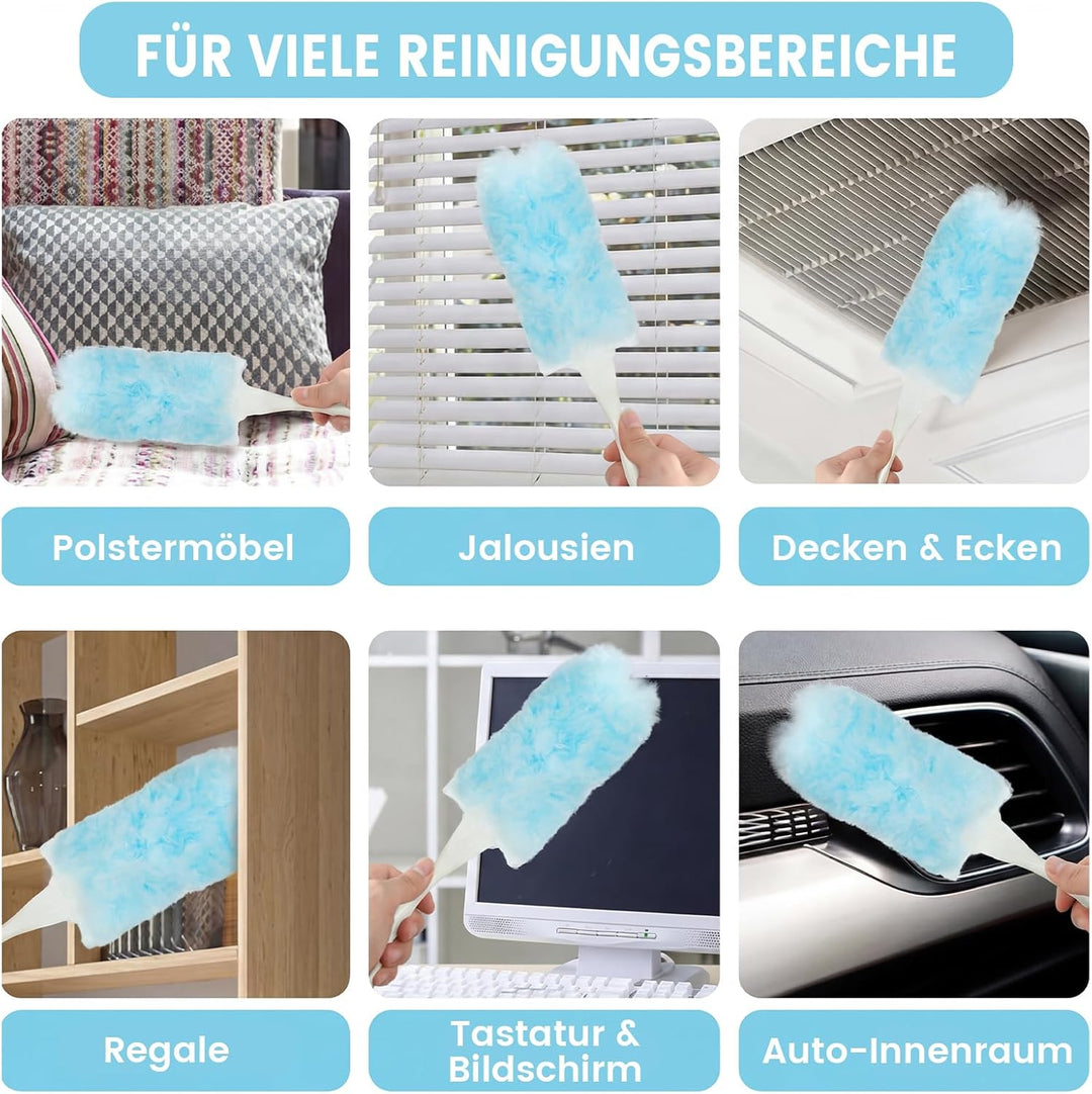 50 Stück Staubmagnet Nachfüllpack Kompatibel mit Swiffer - 360° Staubwedel Set mit Teleskopstange &