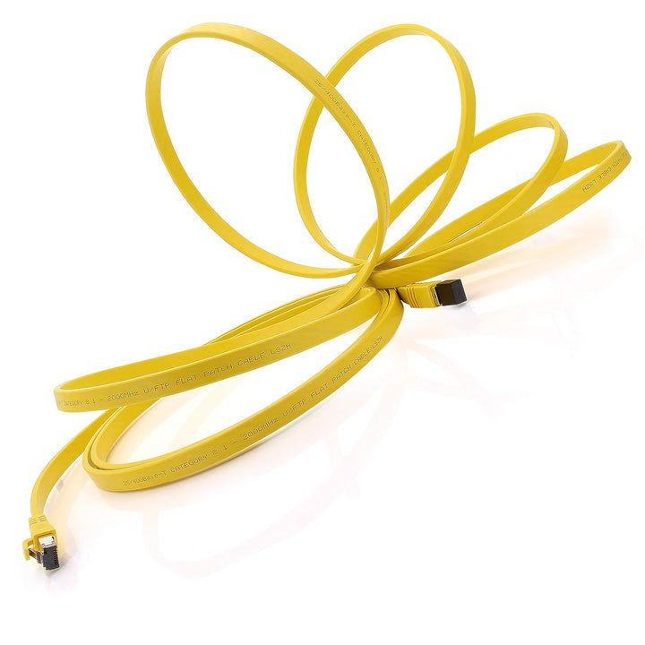 1aTTack.de 0,25m - Cat8.1 High End Patchkabel flach gelb - 1 Stück 40 Gigabit Netzwerkkabel Ethernet