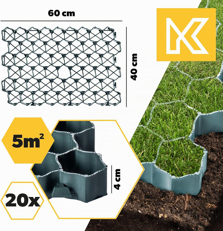 KADAX Paddockplatten aus Kunststoff, 60x40cm, 5 m², 2 Farben, Belastbarkeit bis zu 1000 t, Rasengitt