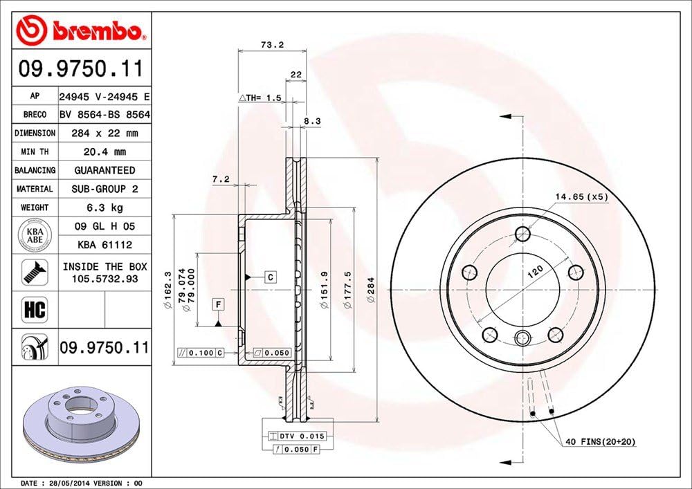 Brembo 09.9750.11 Vordere Bremsscheibe, Anzahl 2