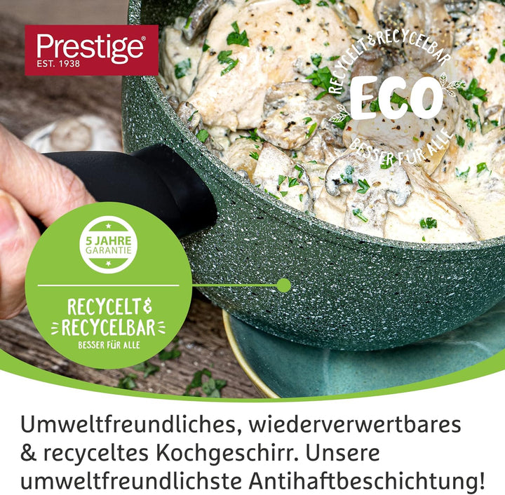 PRESTIGE Öko Pfannenset Induktion - Bratpfanne 20/28 cm & Bratpfanne 28 cm mit Deckel - Antihaft auf