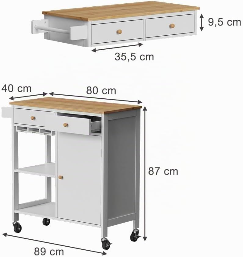 Vicco Küchenwagen Trayz, Weiss, 89 x 87 cm mit Rollen